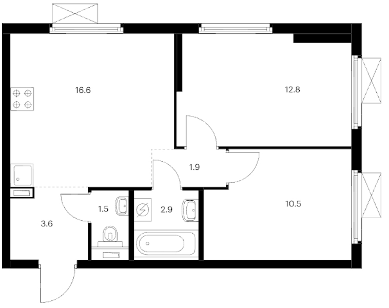 2-комнатная квартира 49.8 м², 12/13 эт., ЖК «Витебский парк»